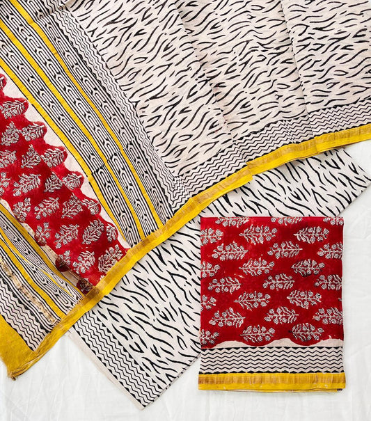 Hand Block Printed Chanderi Silk Suit Set