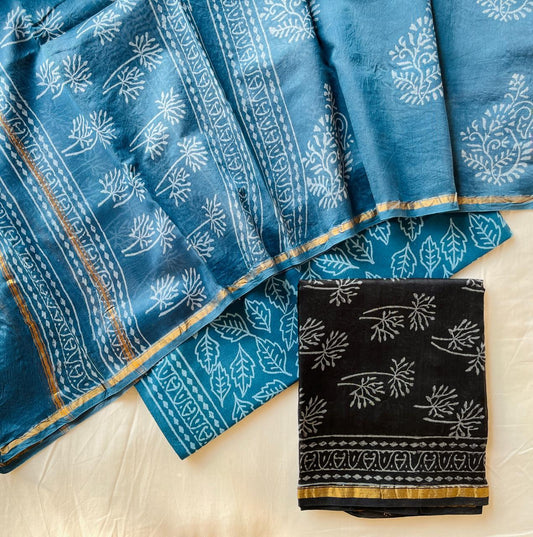 Hand Block Printed Chanderi Silk Suit Set