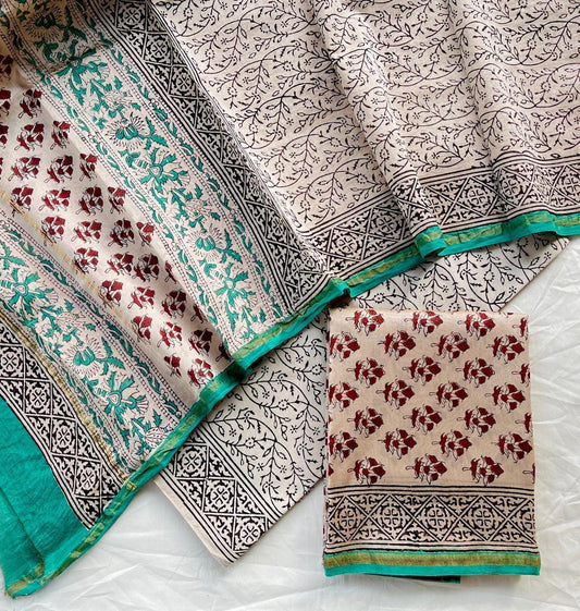 Hand Block Printed Chanderi Silk Suit Set