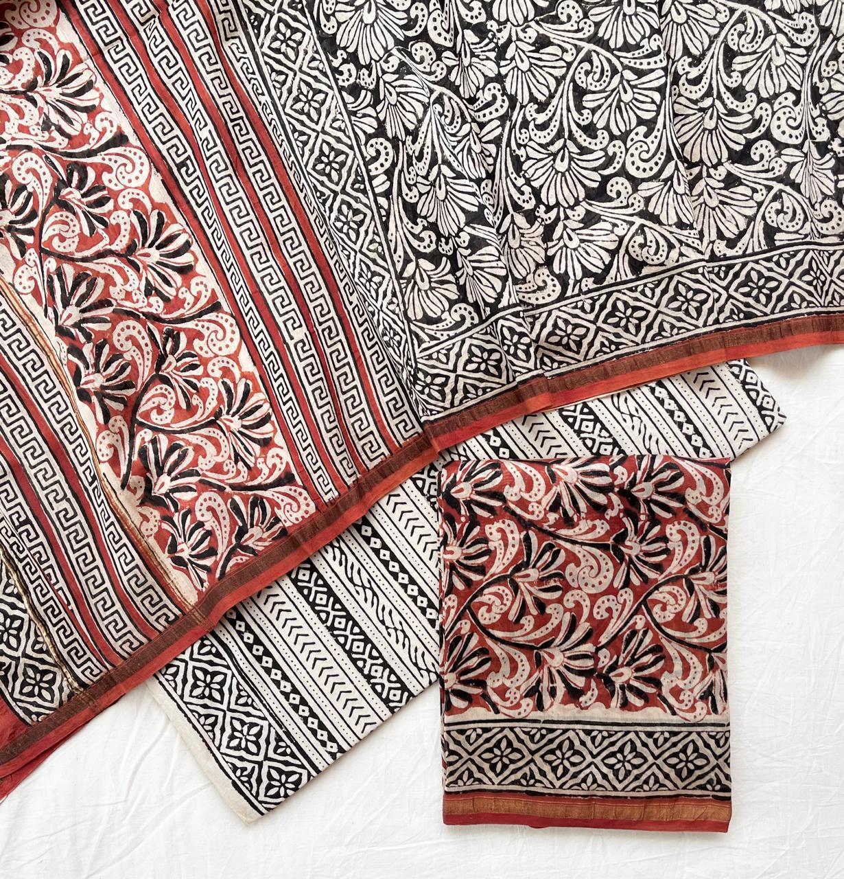 Hand Block Printed Chanderi Silk Suit Set