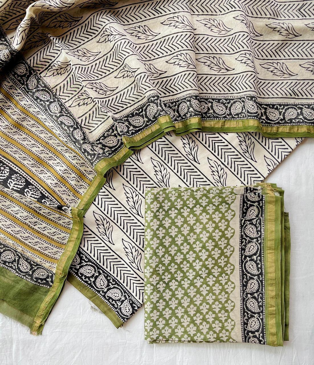 Hand Block Printed Chanderi Silk Suit Set
