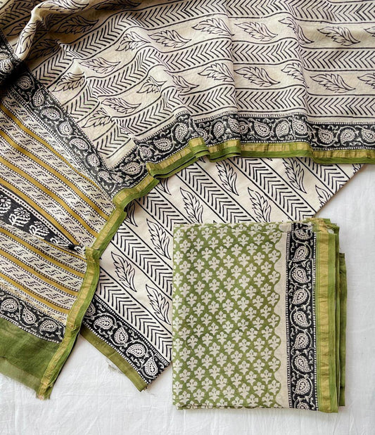 Hand Block Printed Chanderi Silk Suit Set