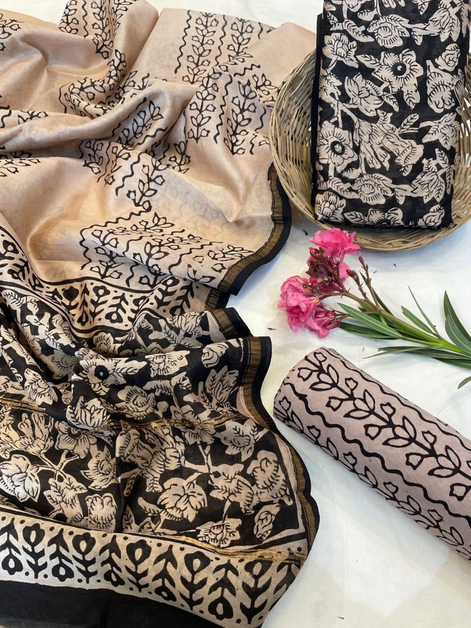 Hand Block Printed Chanderi Silk Suit Set