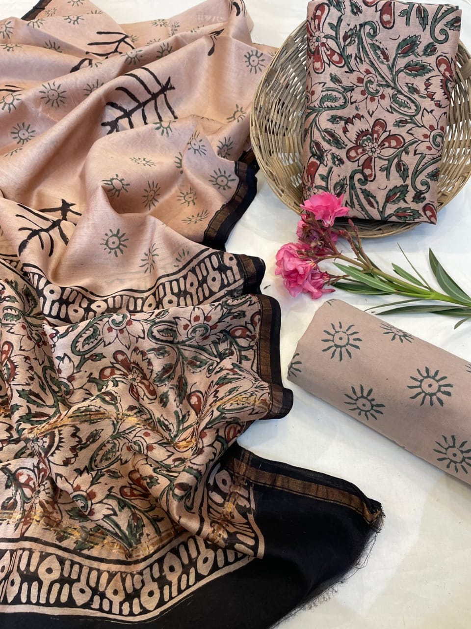 Hand Block Printed Chanderi Silk Suit Set