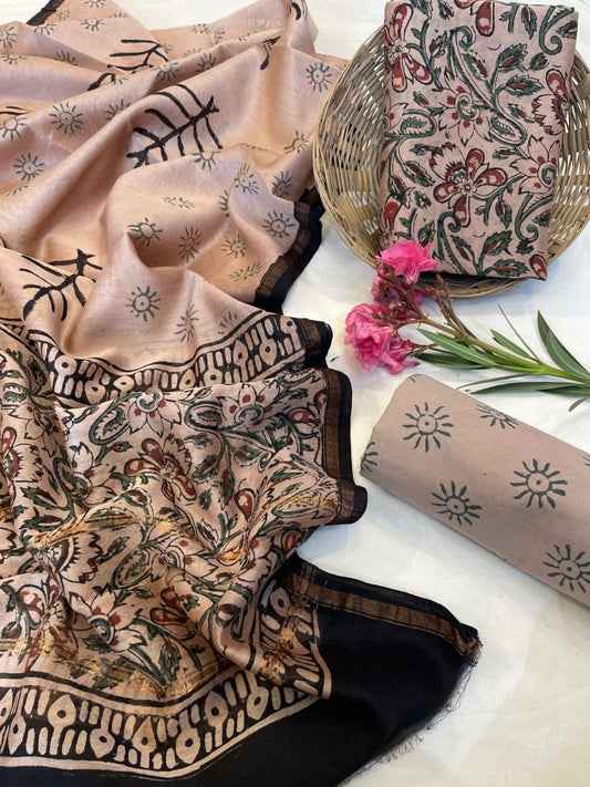 Hand Block Printed Chanderi Silk Suit Set