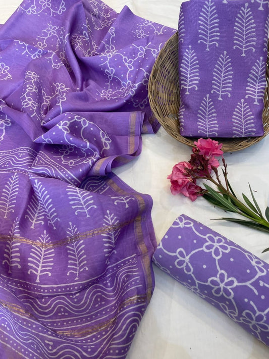 Hand Block Printed Chanderi Silk Suit Set