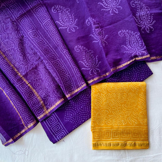 Hand Block Printed Chanderi Silk Suit Set