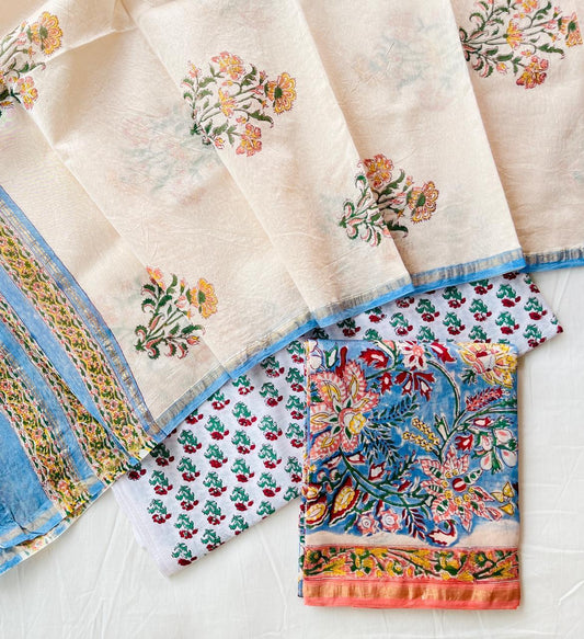 Hand Block Printed Chanderi Silk Suit Set