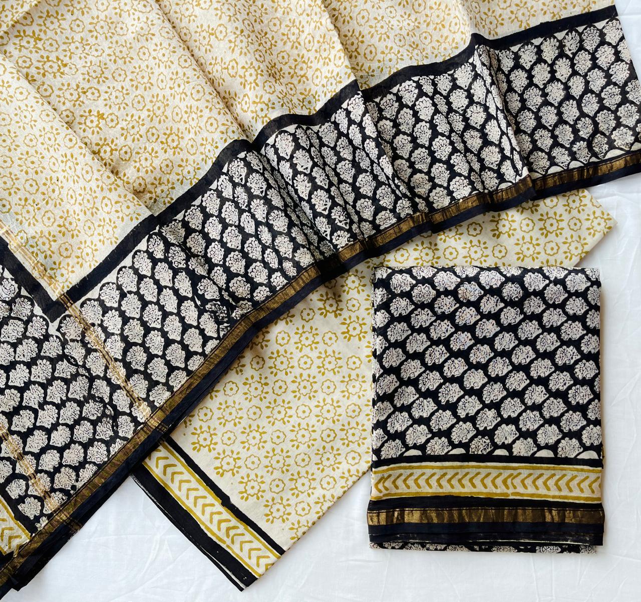 Hand Block Printed Chanderi Silk Suit Set