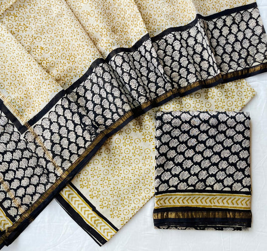 Hand Block Printed Chanderi Silk Suit Set