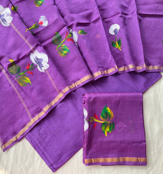 Hand Block Printed Chanderi Silk Suit Set