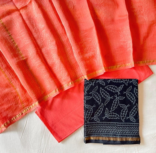 Hand Block Printed Chanderi Silk Suit Set