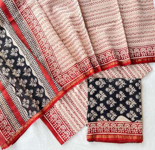 Hand Block Printed Chanderi Silk Suit Set