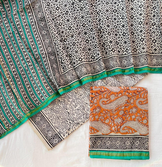Hand Block Printed Chanderi Silk Suit Set