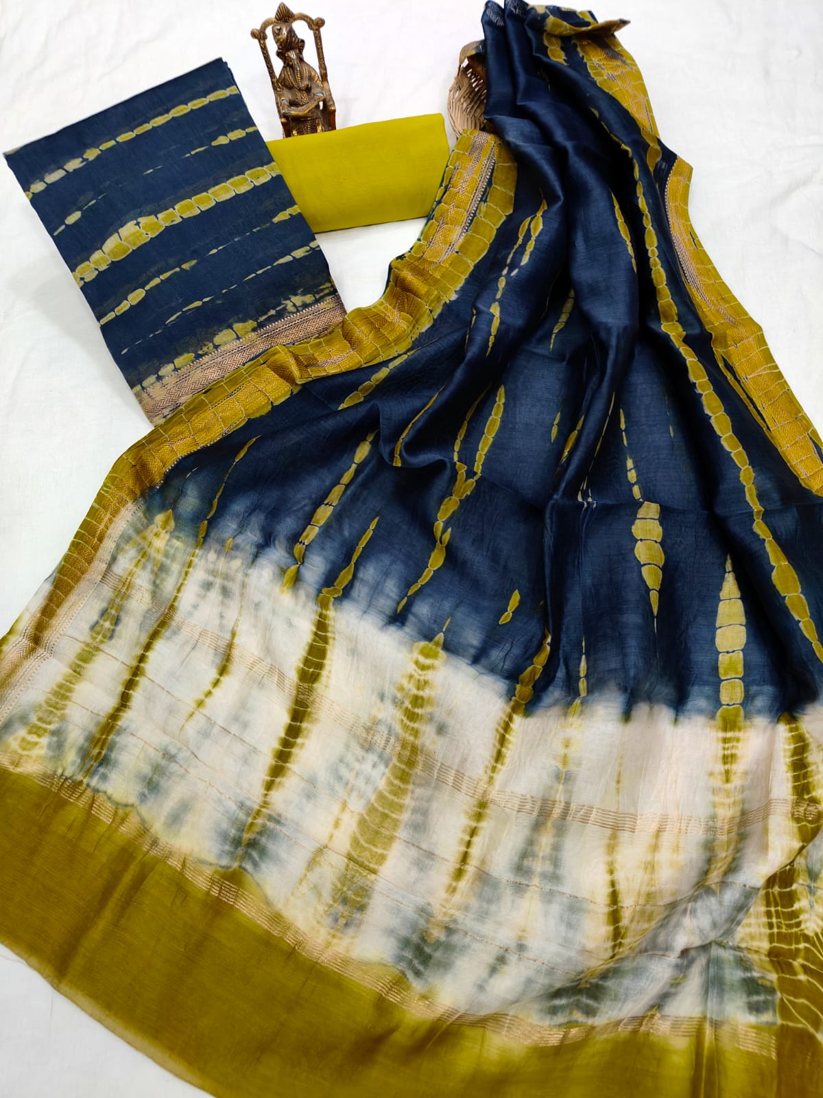 Hand block printed Maheshwari Silk zari border  border silk  Suits  Set with Duppatta