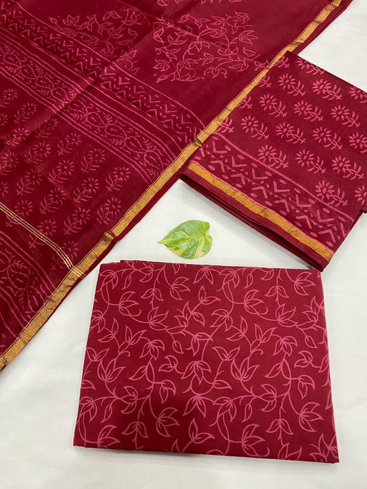Hand Block printed Pure Chanderi Silk Suit Set