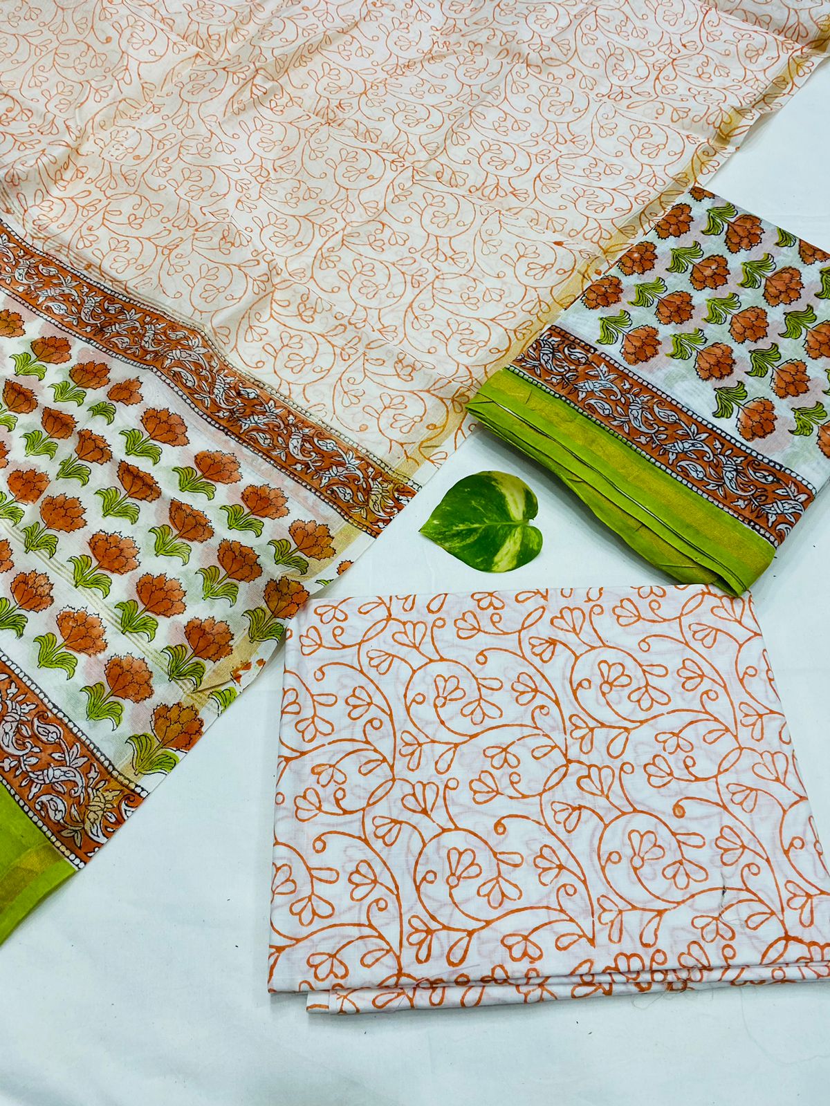 Hand Block printed Pure Chanderi Silk Suit Set