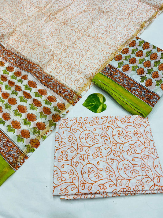 Hand Block printed Pure Chanderi Silk Suit Set