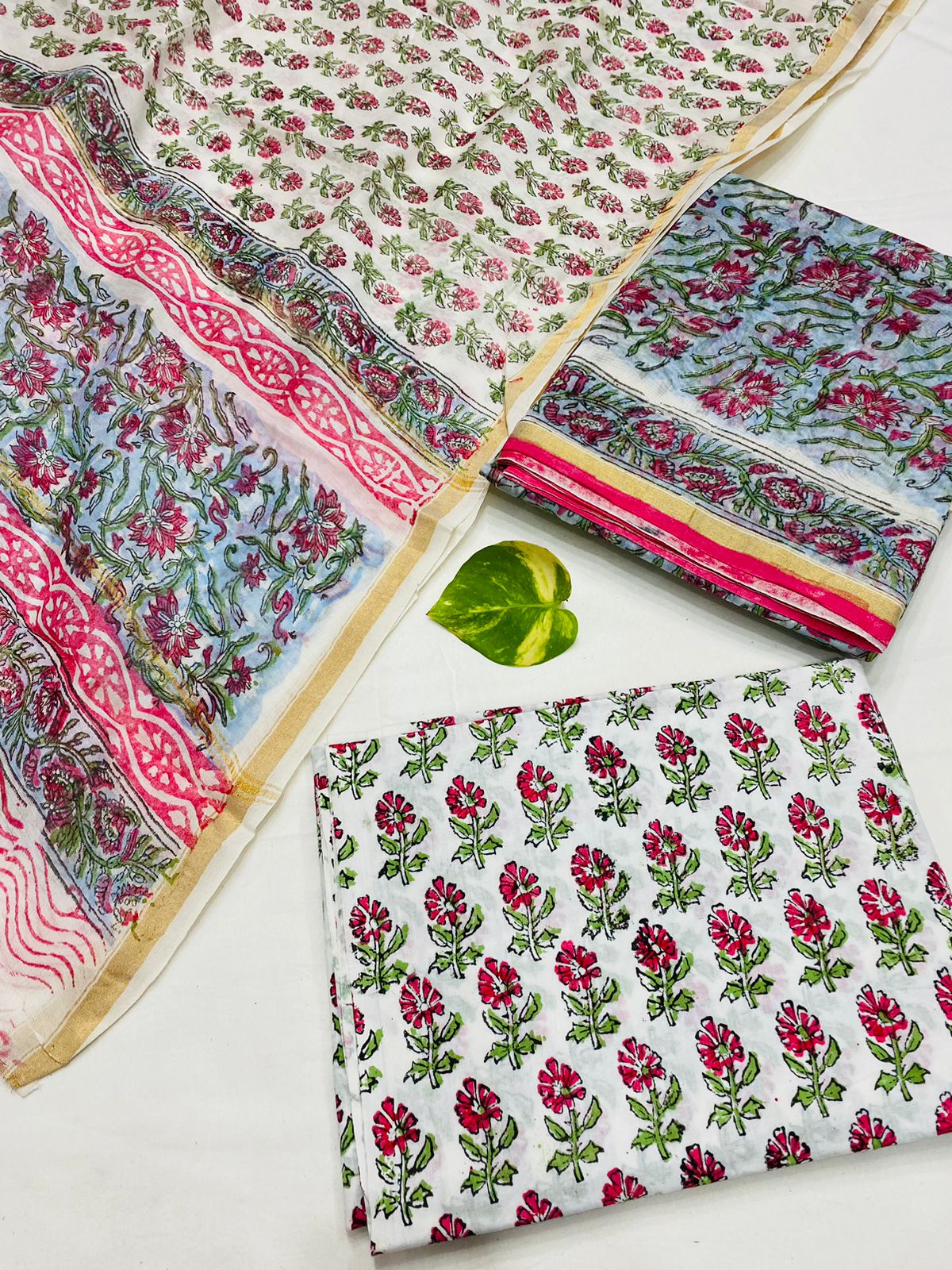 Hand Block printed Pure Chanderi Silk Suit Set