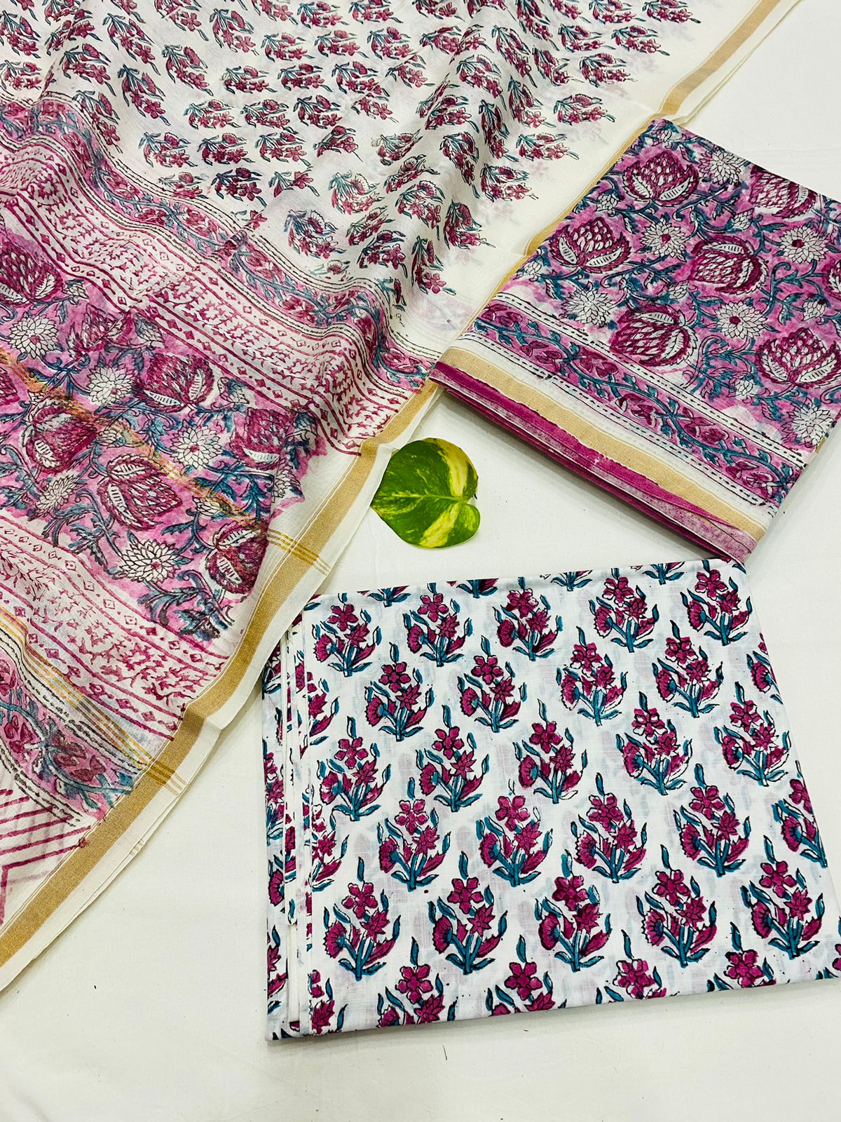Hand Block printed Pure Chanderi Silk Suit Set