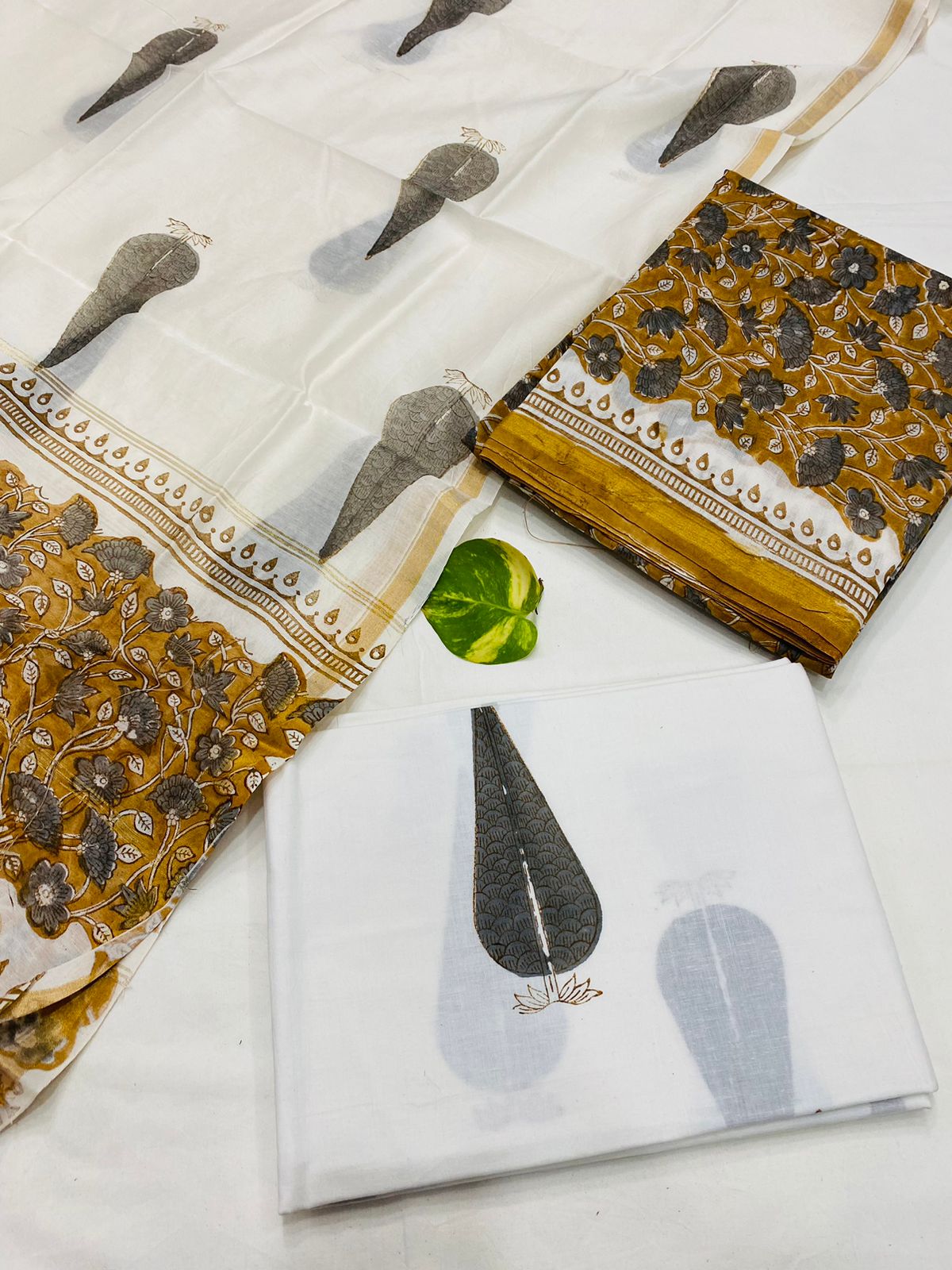 Hand Block printed Pure Chanderi Silk Suit Set
