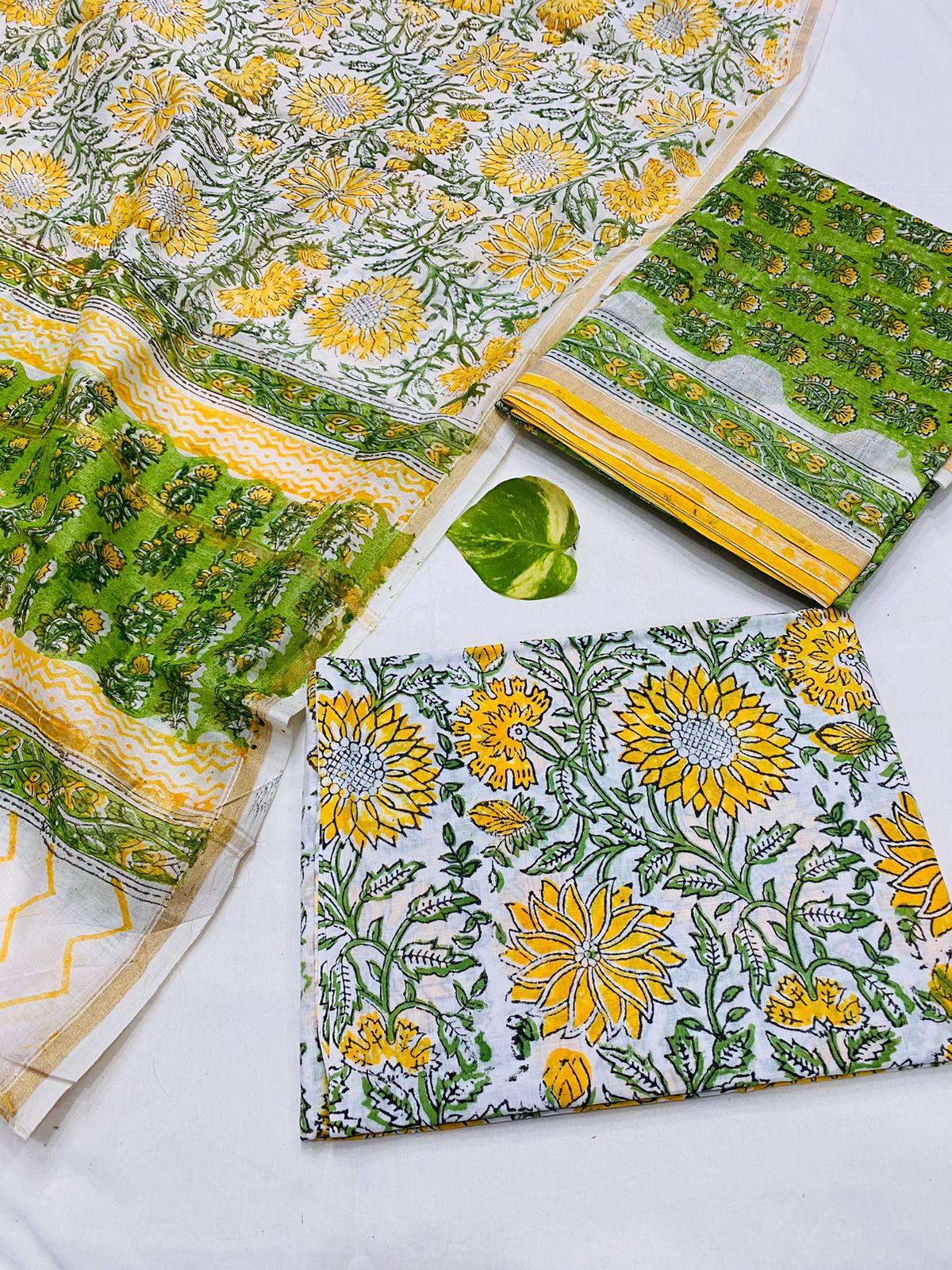 Hand Block printed Pure Chanderi Silk Suit Set