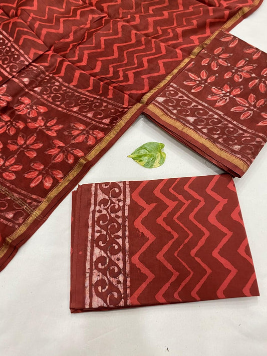 Hand Block printed Pure Chanderi Silk Suit Set