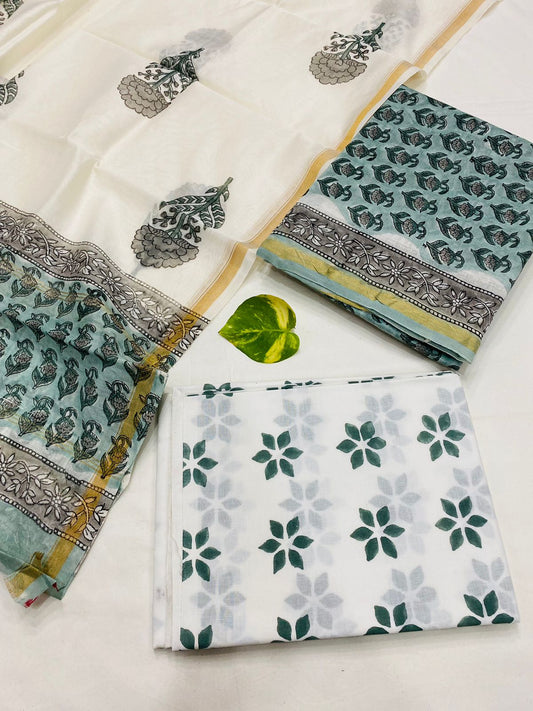Hand Block printed Pure Chanderi Silk Suit Set