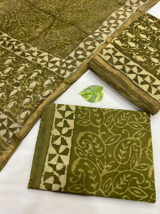 Hand Block printed Pure Chanderi Silk Suit Set