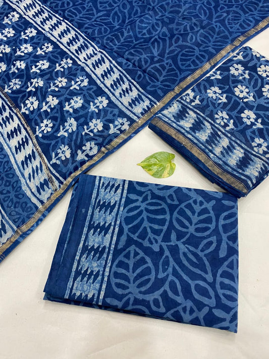 Hand Block printed Pure Chanderi Silk Suit Set