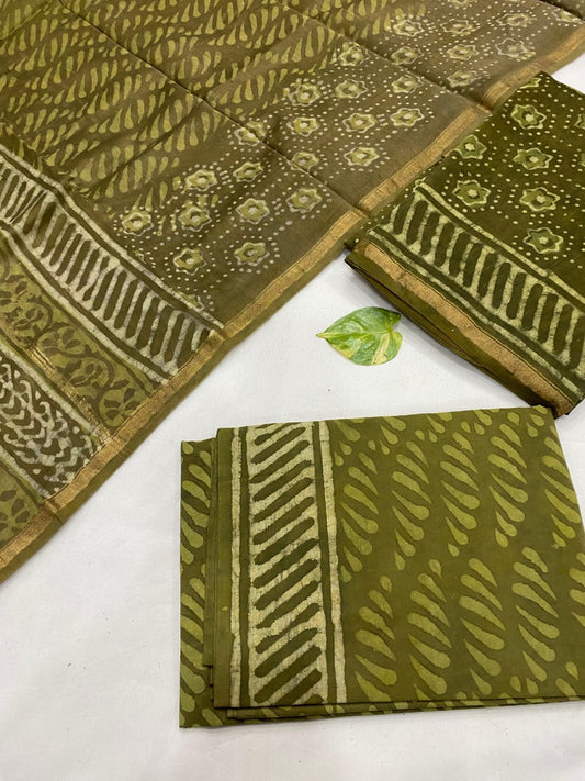 Hand Block printed Pure Chanderi Silk Suit Set
