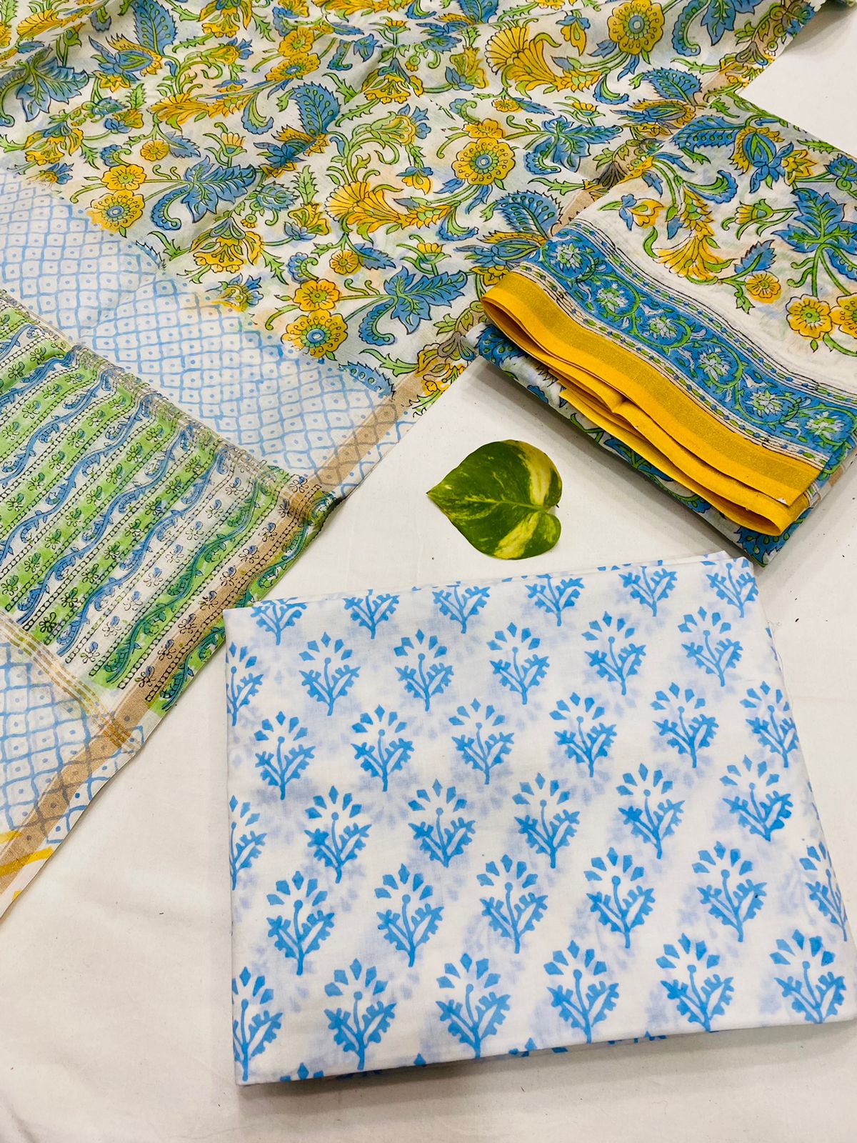 Hand Block printed Pure Chanderi Silk Suit Set