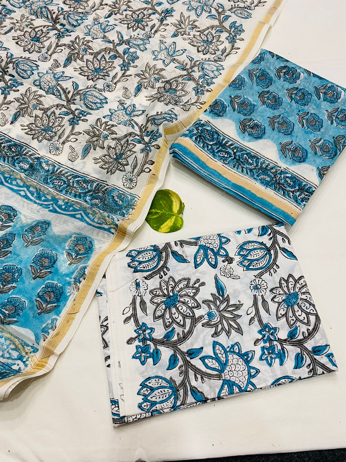 Hand Block printed Pure Chanderi Silk Suit Set
