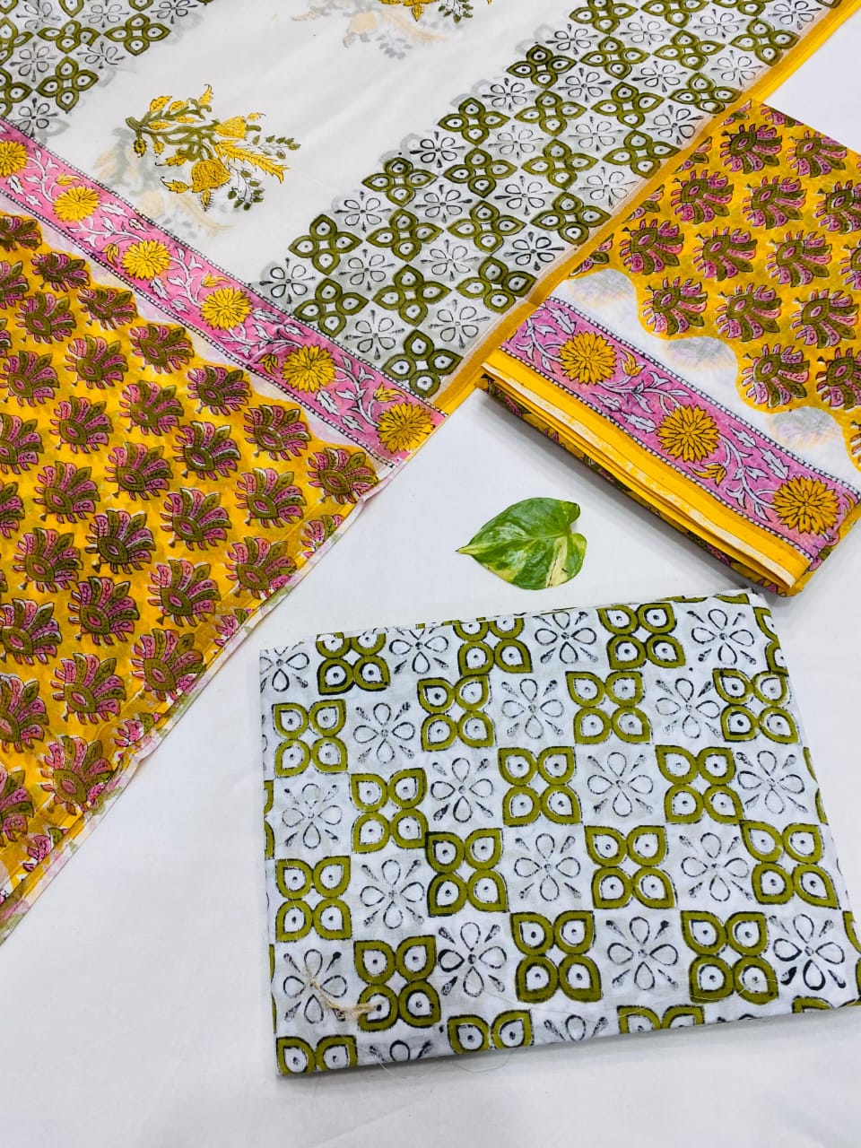 Hand Block printed Pure Chanderi Silk Suit Set
