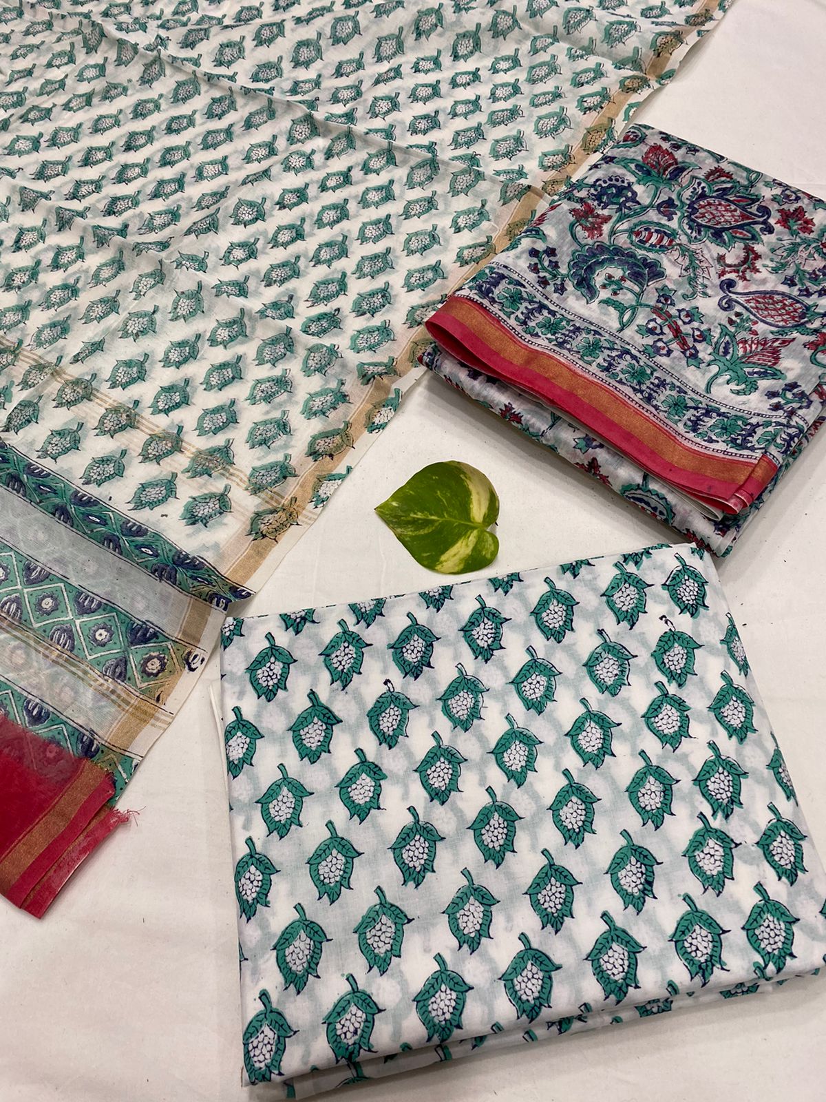 Hand Block printed Pure Chanderi Silk Suit Set