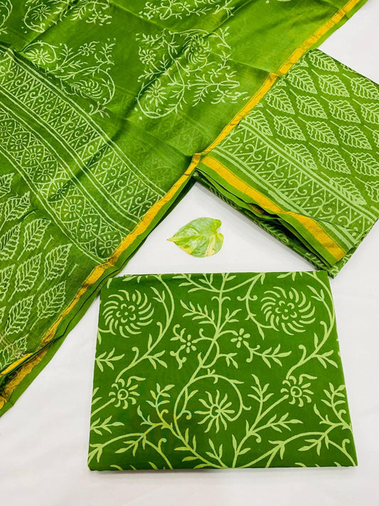 Hand Block printed Pure Chanderi Silk Suit Set
