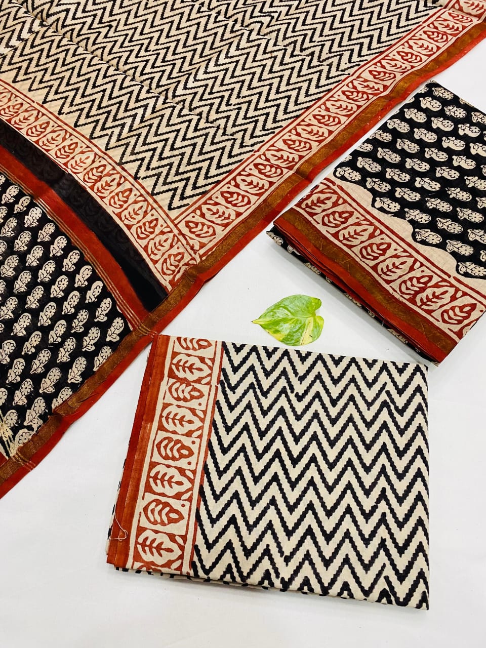 Hand Block printed Pure Chanderi Silk Suit Set