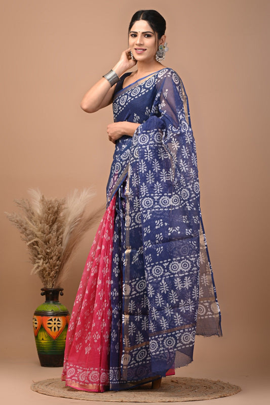 Hand Block Printed Kota Doriya Saree