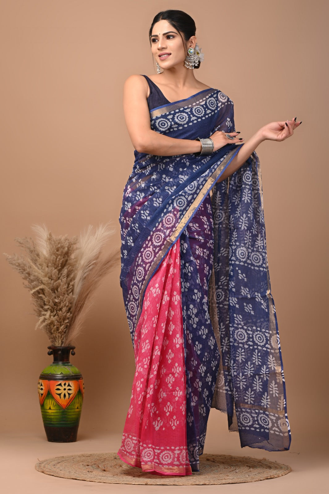 Hand Block Printed Kota Doriya Saree