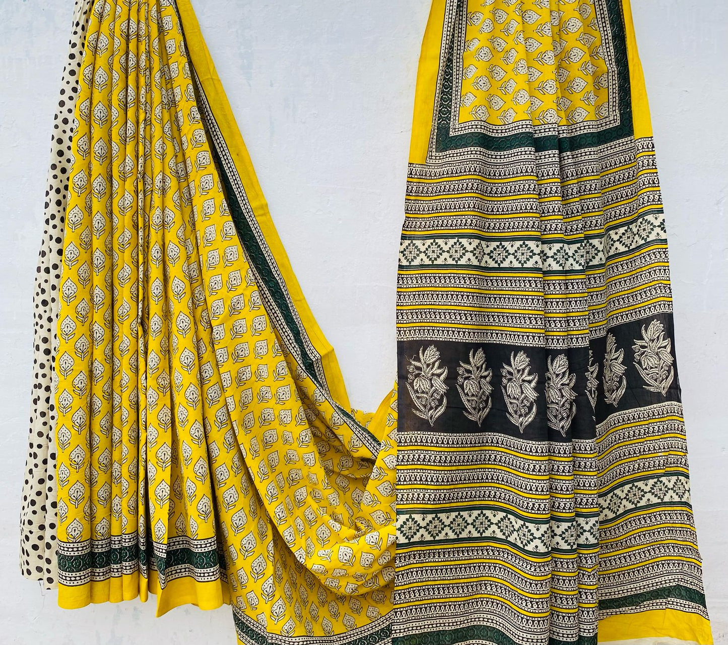 Hand block printed Cotton Bagru Saree