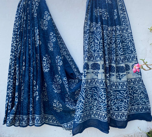 Hand block printed Cotton Bagru Saree