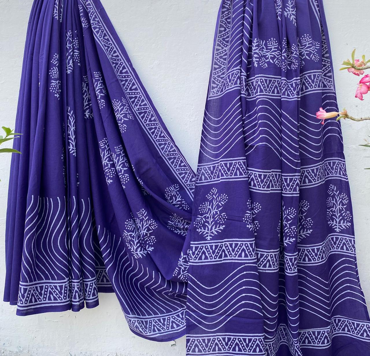 Hand block printed Cotton Bagru Saree