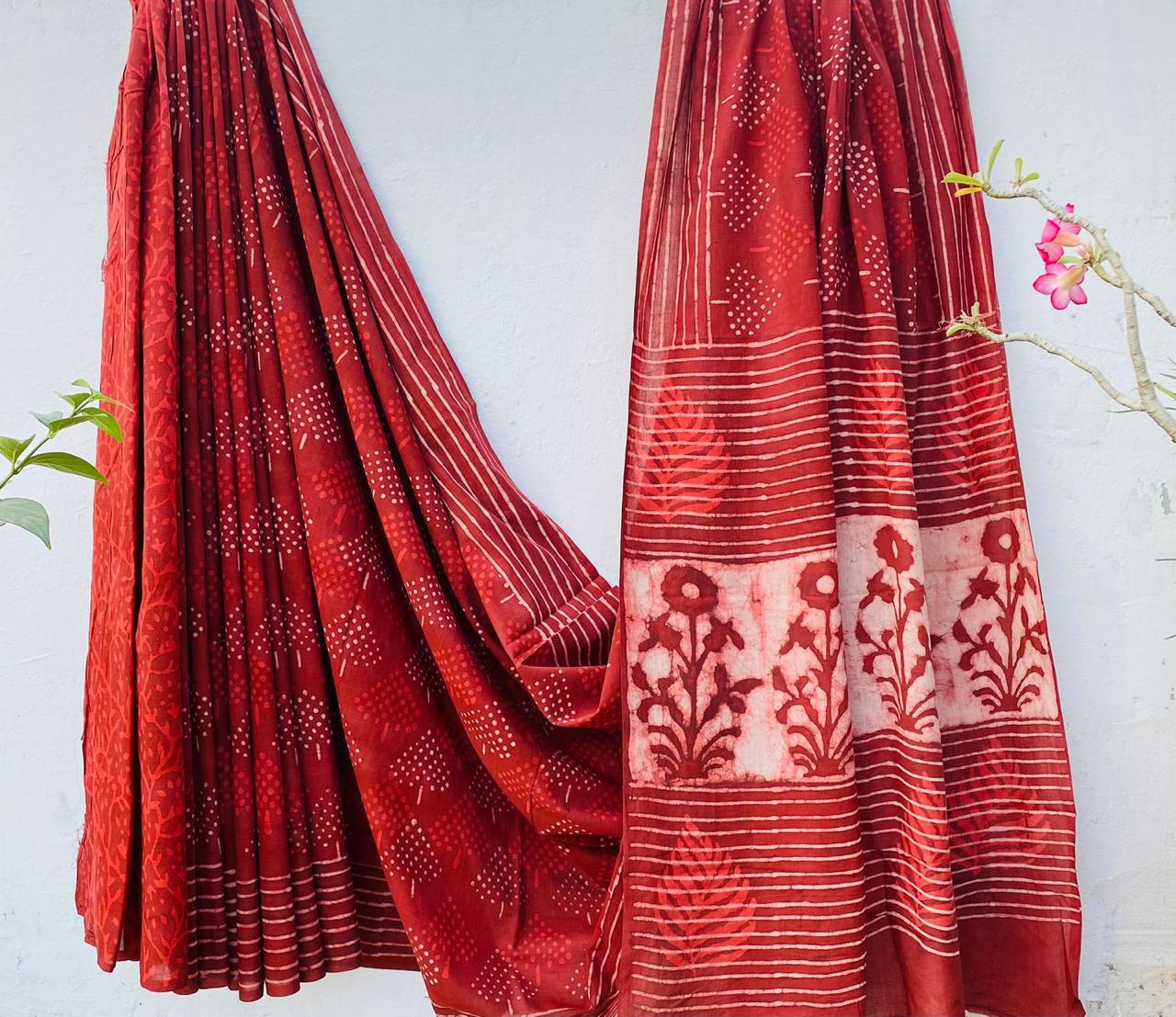 Hand block printed Cotton Bagru Saree