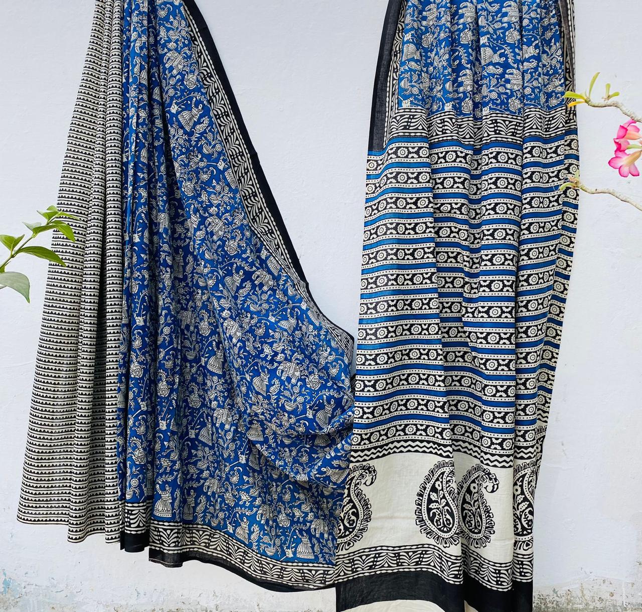 Hand block printed Cotton Bagru Saree