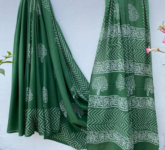 Hand block printed Cotton Bagru Saree