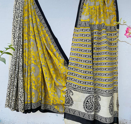 Hand block printed Cotton Bagru Saree