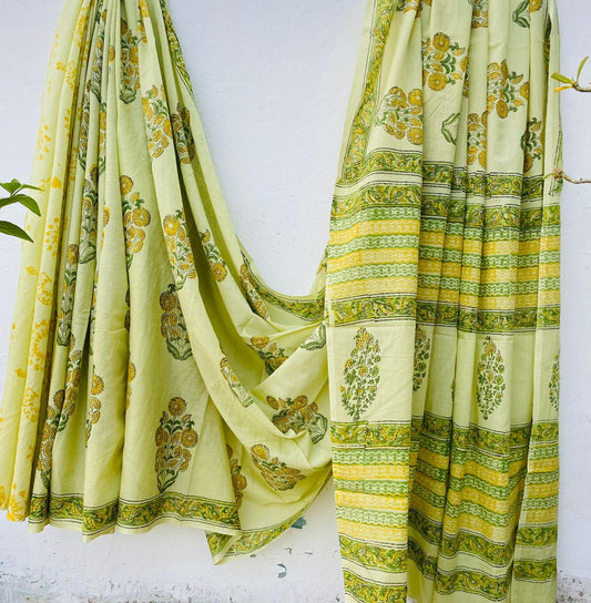 Hand block printed Cotton Bagru Saree