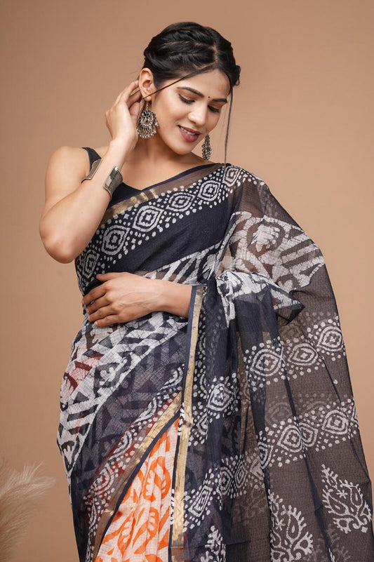 Pure Hand Block Printed Kota Doriya Saree