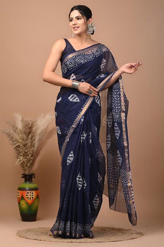 Pure Hand Block Printed Kota Doriya Saree