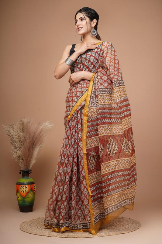 Pure Hand Block Printed Kota Doriya Saree